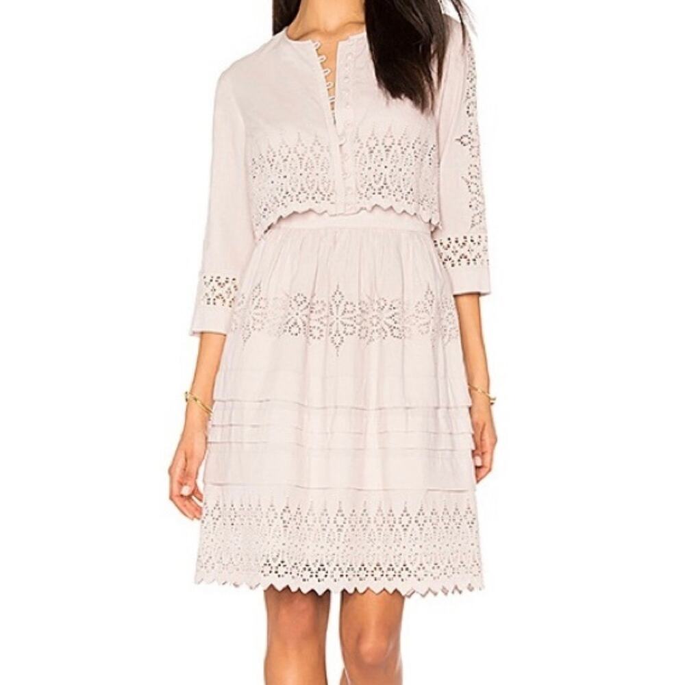 Rebecca Taylor Pastel Purple Embroidered Eyelet Lace Dress Size 8 Cottagecore
